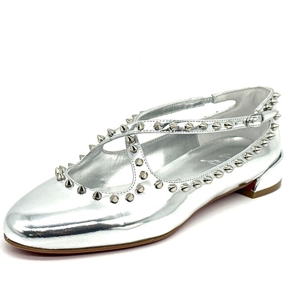 Christian Louboutin PILOUTA JANE SPIKES FLAT Criss Cross Ballerina Shoes - Picture 8 of 16